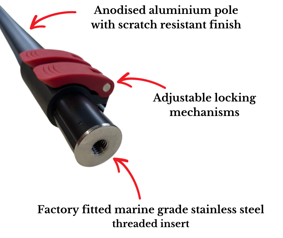 Compact Thermoplastic Black Boat Hook with 316 Stainless Steel Connector and Telescopic Pole - Image 3